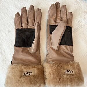 UGG Cream Fur-Trimmed Gloves